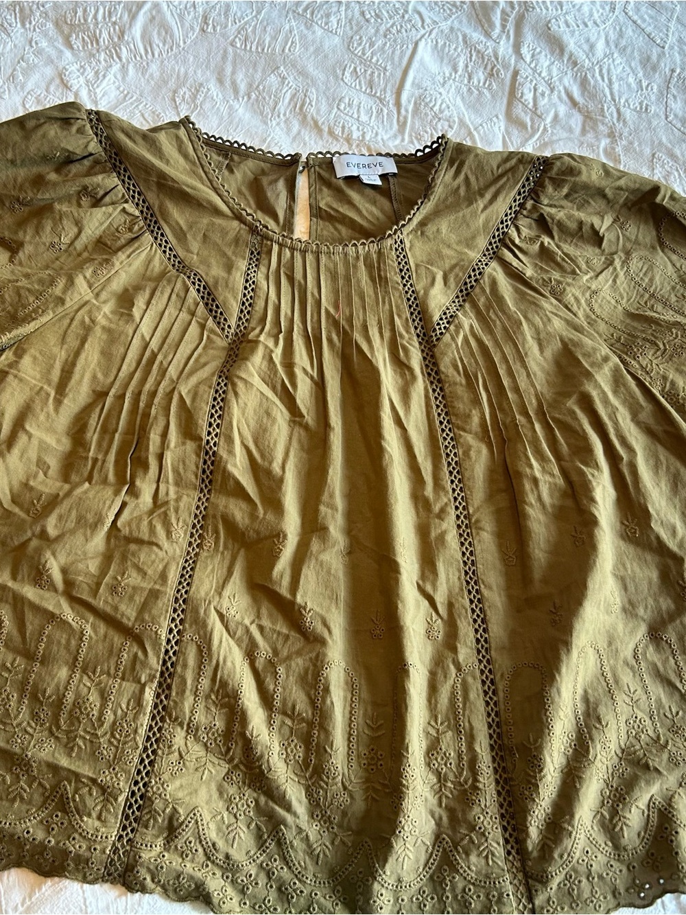 Evereve Olive Embroidered Peasant Blouse